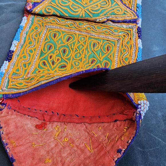 Kuchi Embroidered Pouch Wallet Central Asian Handmade Beaded Yellow Green - Picture 6 of 8